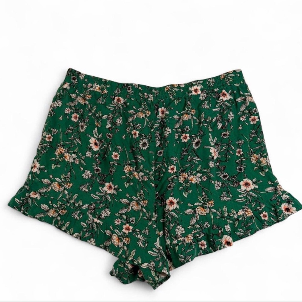 Forever21 Floral Green Ruffle Hem Women's Shorts size XXL